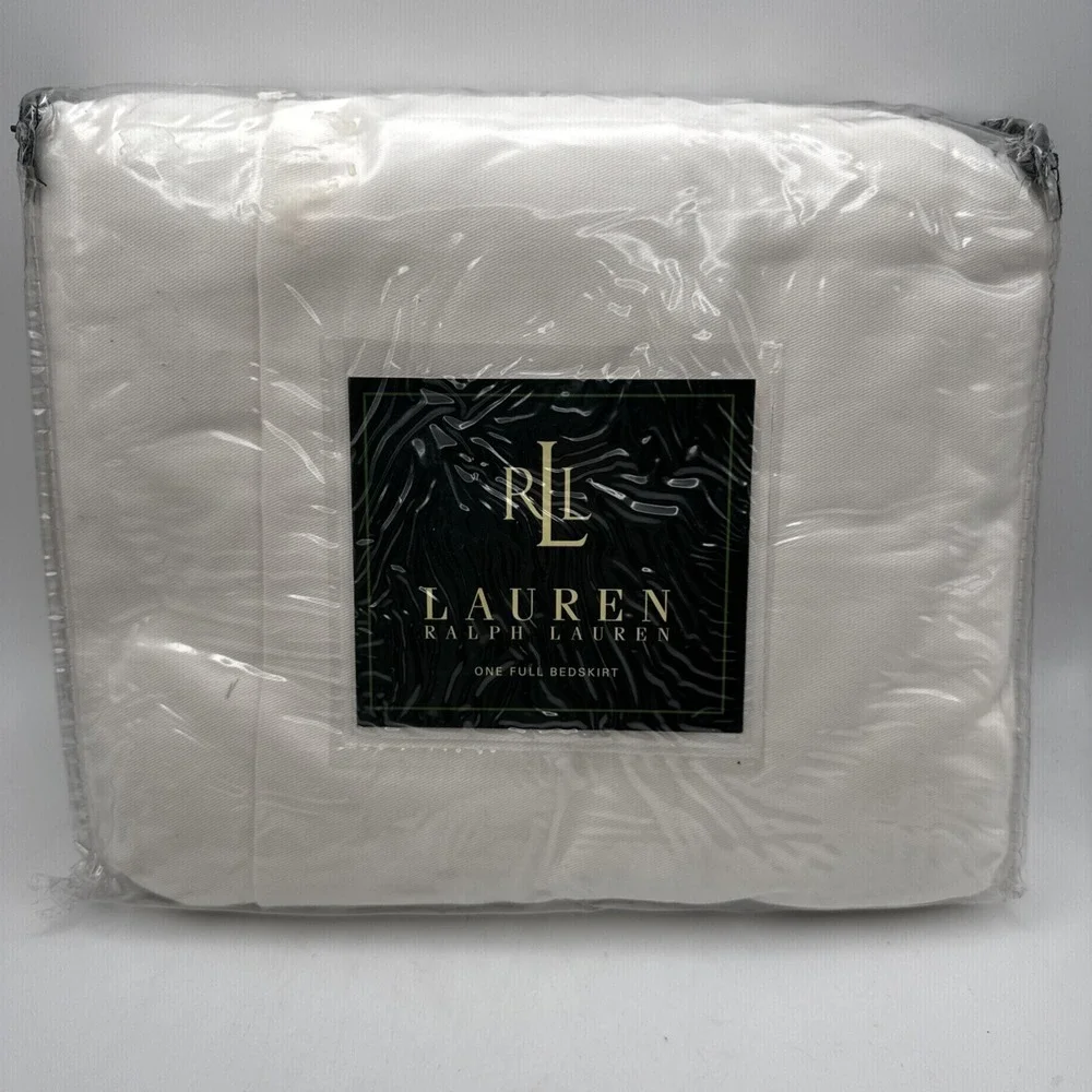 Ralph Lauren FULL Bedskirt Dust Ruffle Harbor View White Cotton Twill Vtg 90s
